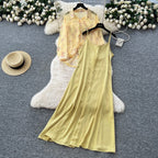 Floral Sunscreen Shirt & Slip Dress 2Pcs