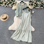 Floral Sunscreen Shirt & Slip Dress 2Pcs