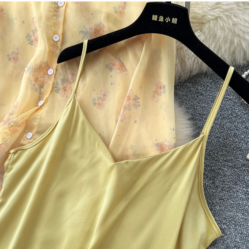 Floral Sunscreen Shirt & Slip Dress 2Pcs
