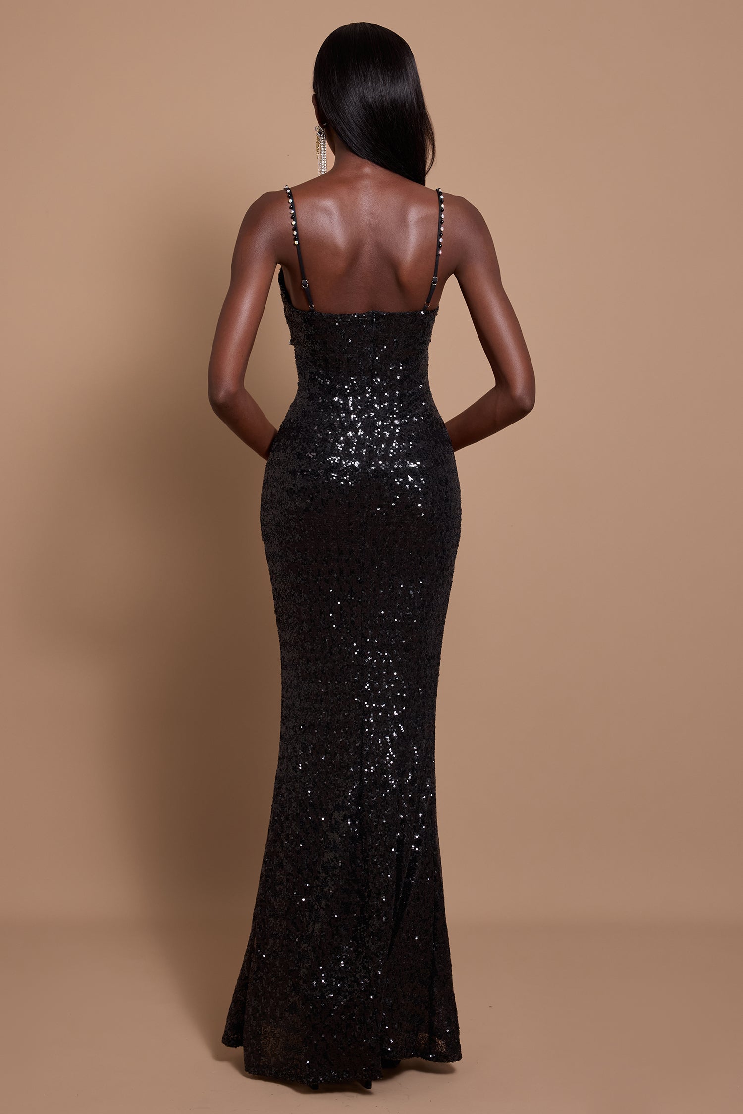 Sequin Deep V-Neck Cut-Out Maxi Dress