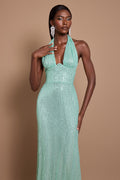 Sequin Halter Neck Backless Maxi Dress