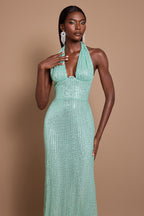 Sequin Halter Neck Backless Maxi Dress