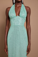 Sequin Halter Neck Backless Maxi Dress