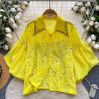 Courtly Beaded Hollowed Embroidery Shirt