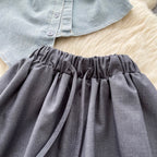 Asymmetric Top & Pleated Skirt Denim 2Pcs