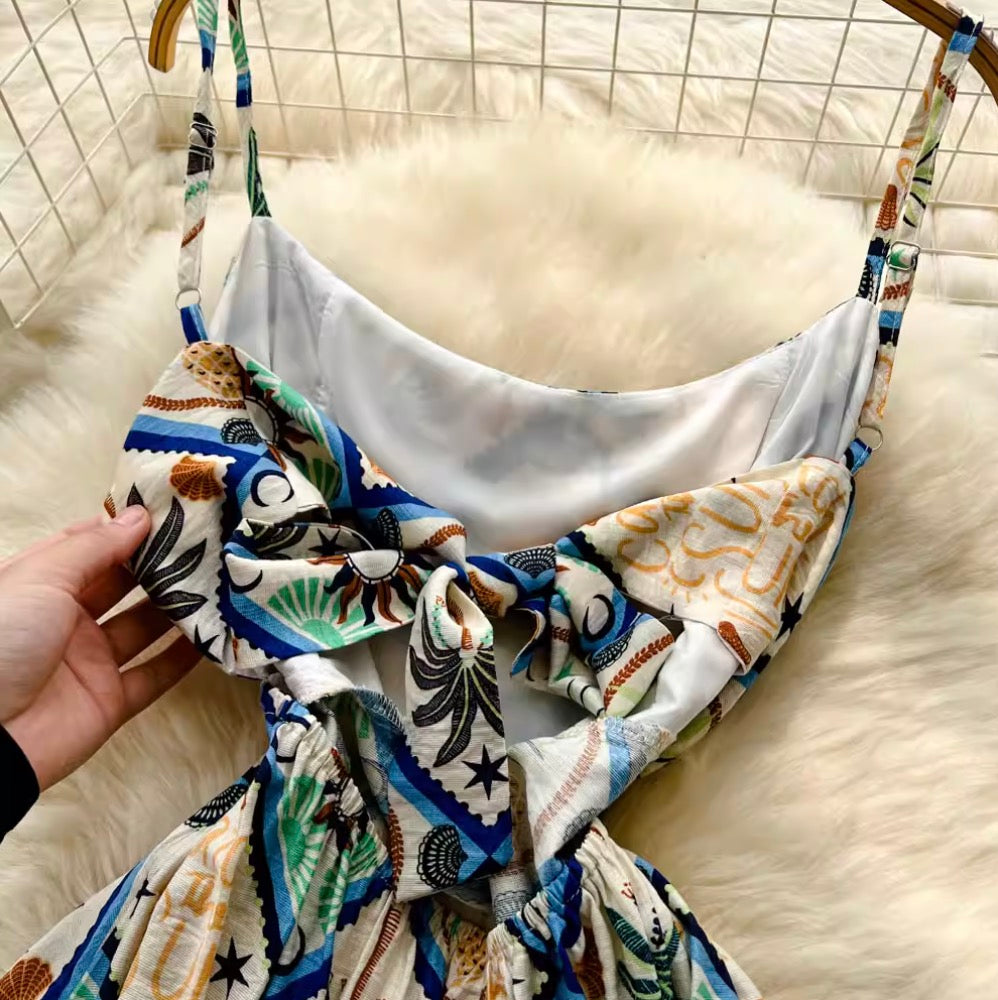 Bohemian Style Pattern Printed Slip Dress