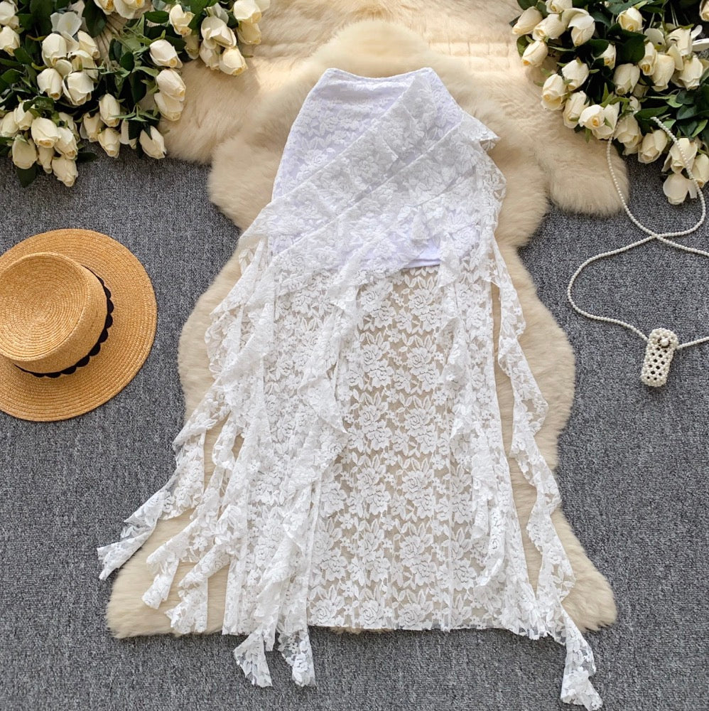 Irregular Design Hollowed Lace Skirt