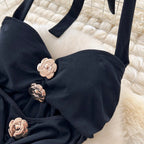 Metal Flower Black Halter Dress