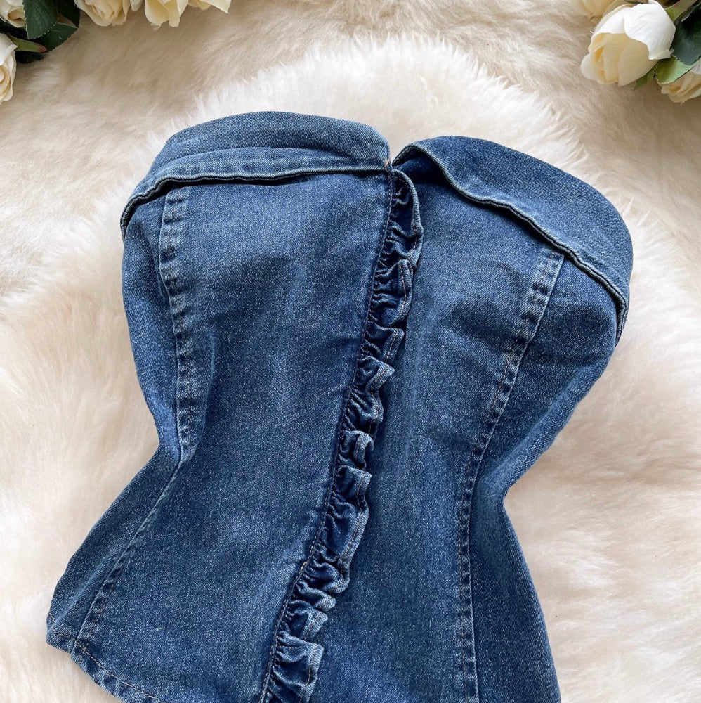 Tank Top & Lace-up Skirt Denim 2Pcs