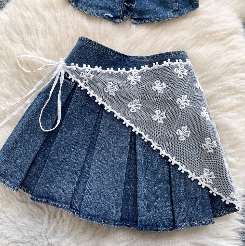 Tank Top & Lace-up Skirt Denim 2Pcs