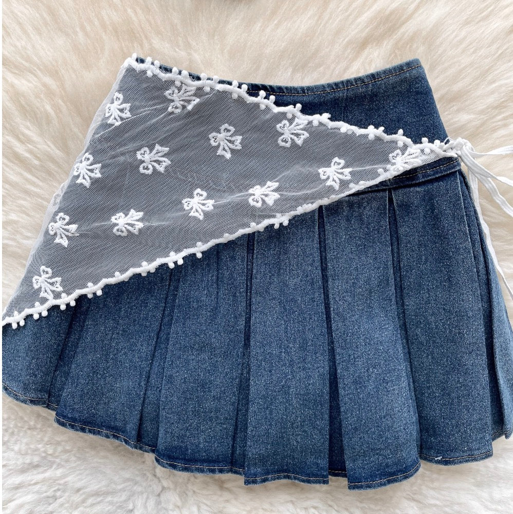 Tank Top & Lace-up Skirt Denim 2Pcs