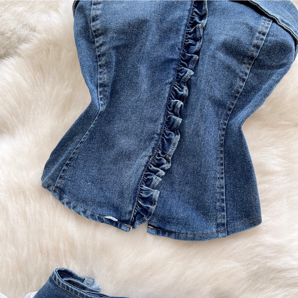 Tank Top & Lace-up Skirt Denim 2Pcs