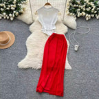 Vintage Plate Button Top & Skirt 2Pcs