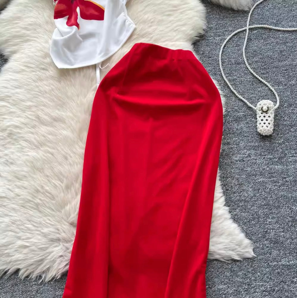 Vintage Plate Button Top & Skirt 2Pcs