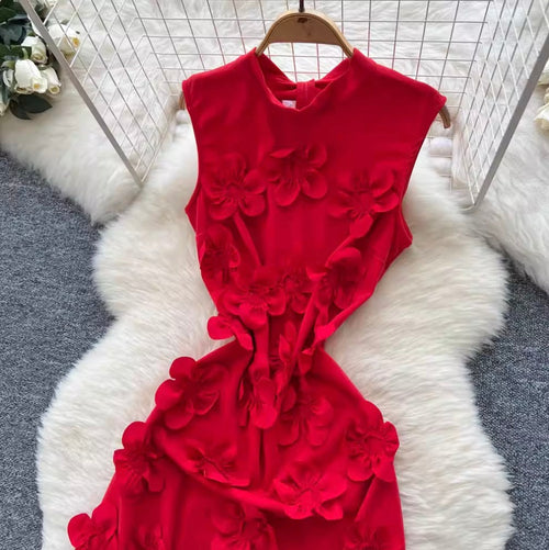3D Ruffled Flower Sleeveless Dress