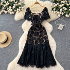 Floral Embroidered Lace Fishtail Dress