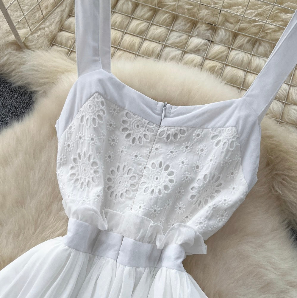 Fairy White Hollowed Embroidery Slip Dress