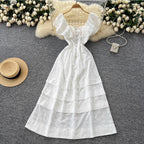 Mori Layered Hem Embroidered White Dress