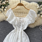 Mori Layered Hem Embroidered White Dress