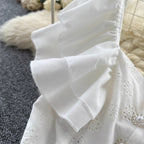 Mori Layered Hem Embroidered White Dress