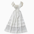 Mori Layered Hem Embroidered White Dress