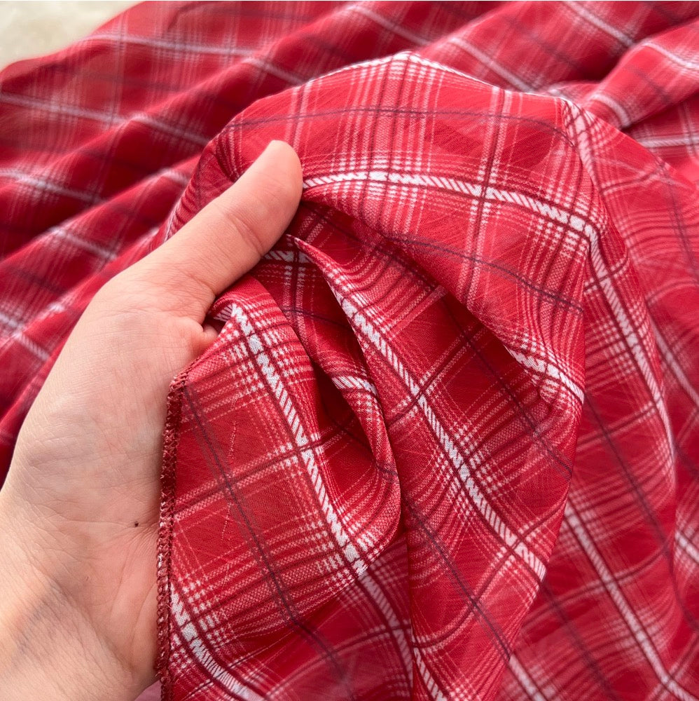 Chic Red Plaid Printed Slip Dress