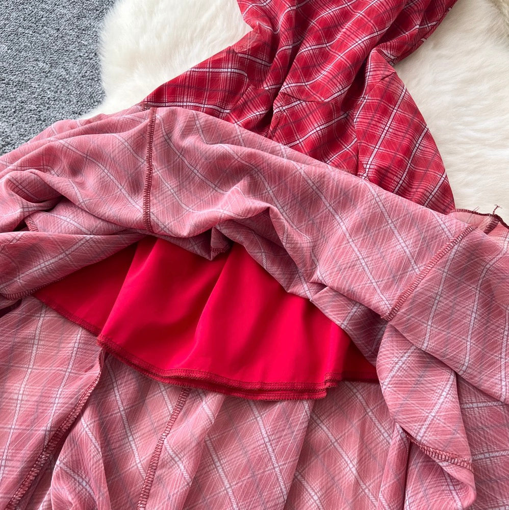Chic Red Plaid Printed Slip Dress