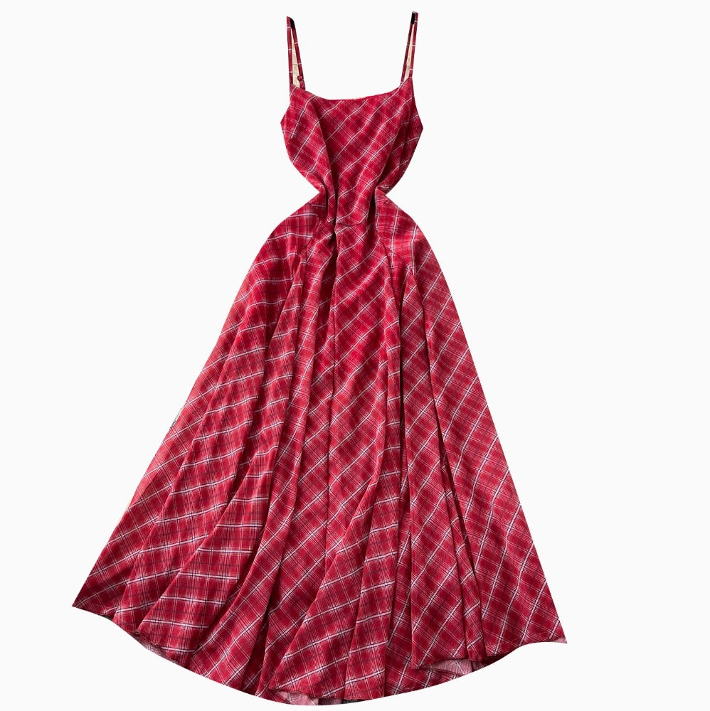 Chic Red Plaid Printed Slip Dress