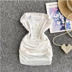 Off-shoulder Pleated Mesh Tank Top