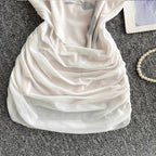 Off-shoulder Pleated Mesh Tank Top