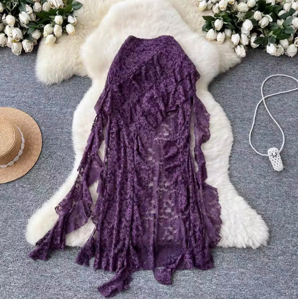 Irregular Design Hollowed Lace Skirt