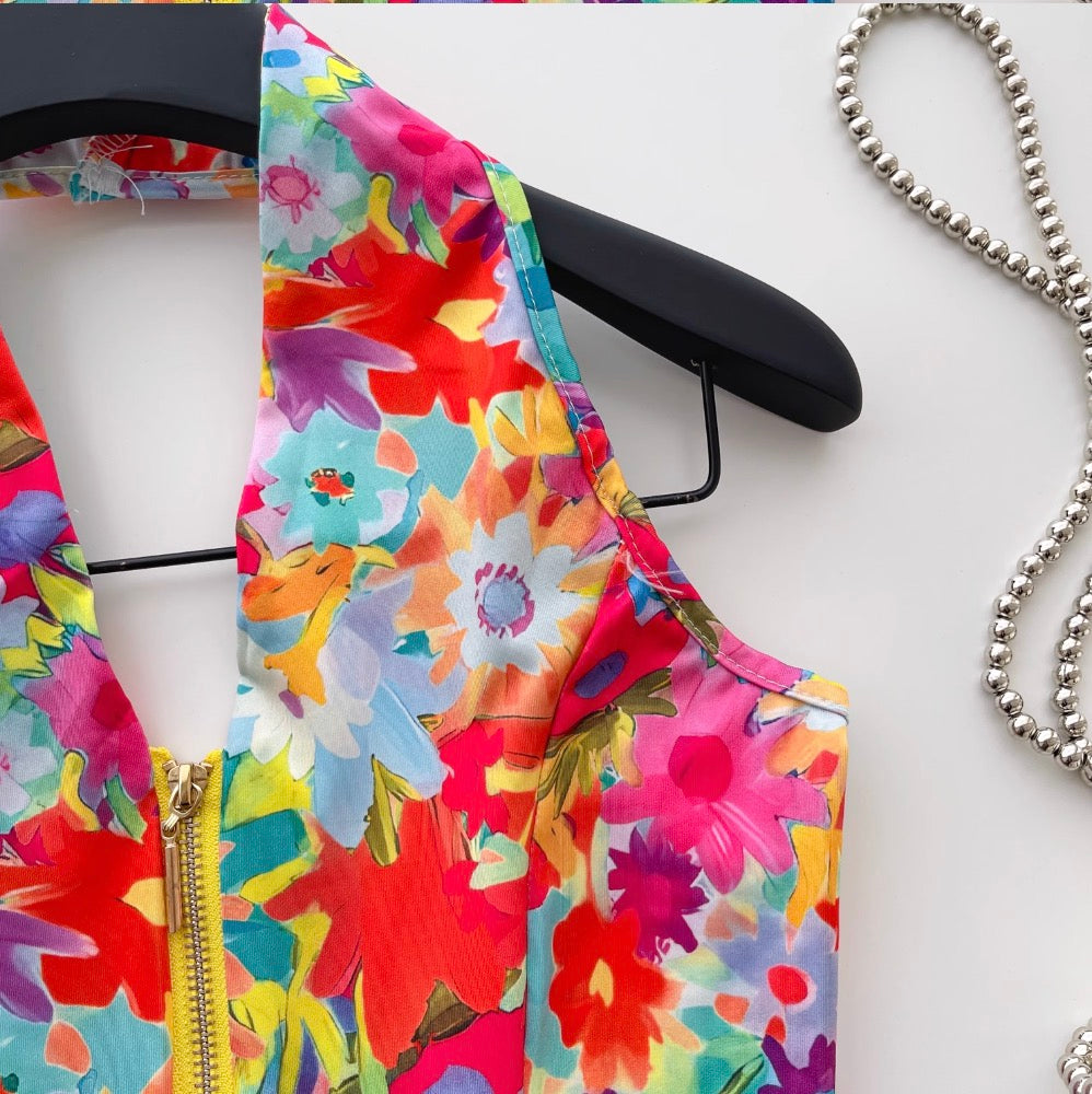Deep V-neck Colorful Printed Halter Top