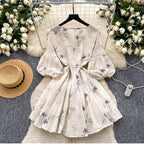 Bohemian Puffy Sleeve Printed Doll Dress