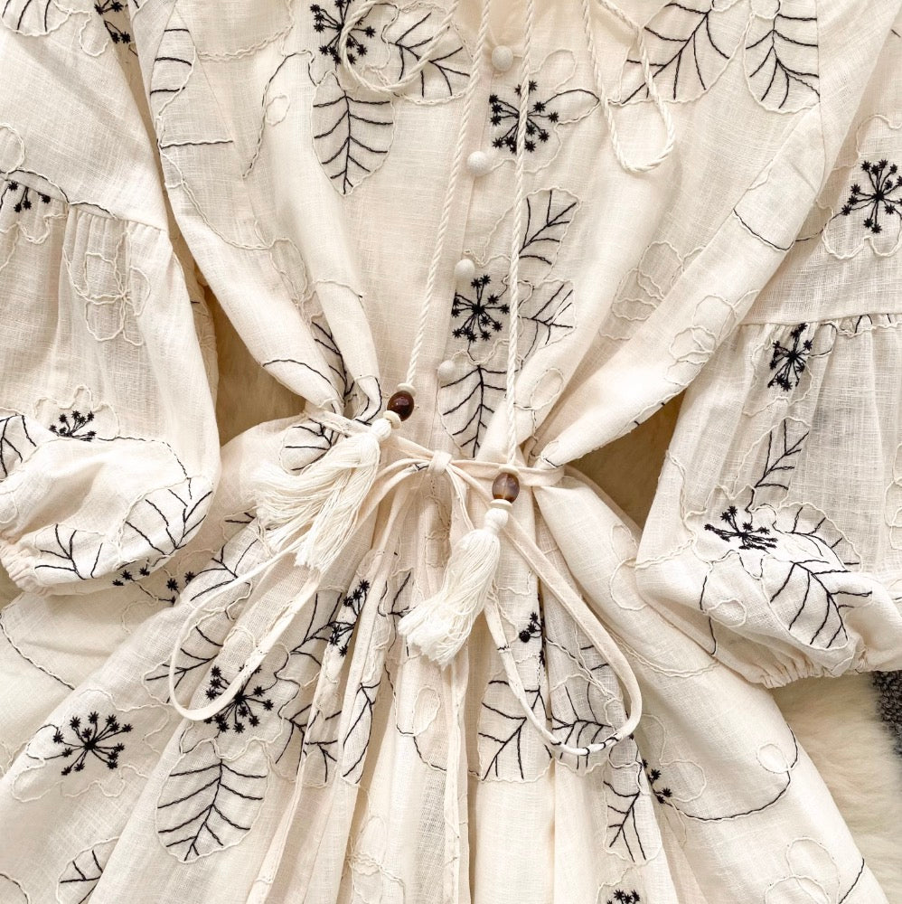 Bohemian Puffy Sleeve Printed Doll Dress