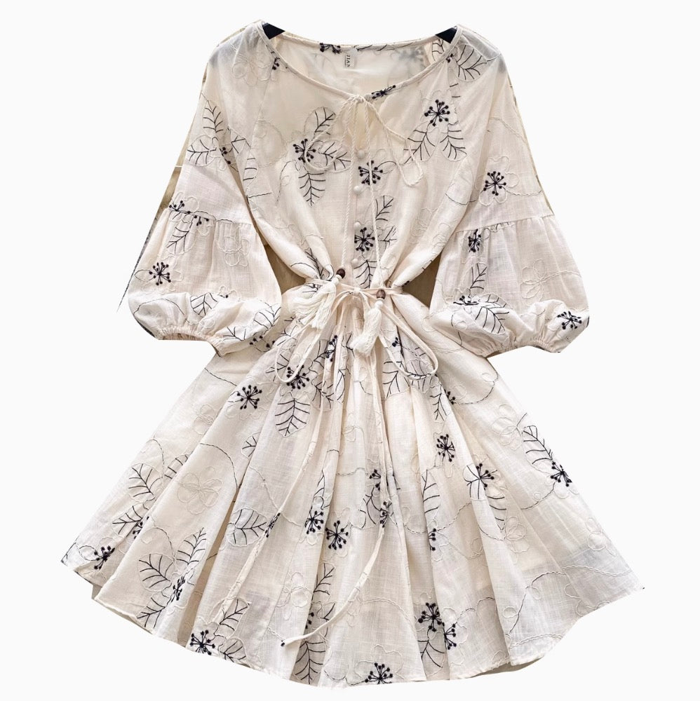 Bohemian Puffy Sleeve Printed Doll Dress