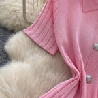 Vintage Polo Collar Pleated Knit Dress