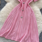 Vintage Polo Collar Pleated Knit Dress
