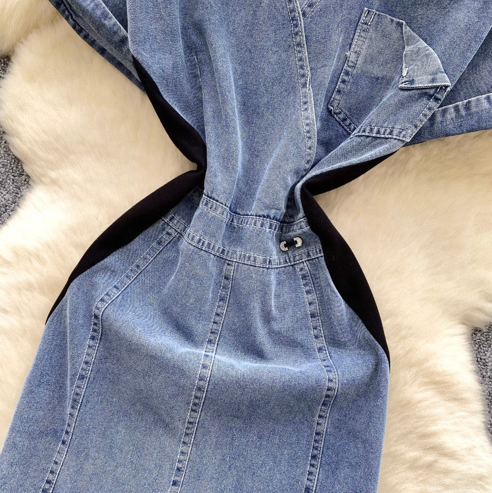 Mesh Pendulum Denim Patchwork Dress