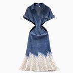 Mesh Pendulum Denim Patchwork Dress