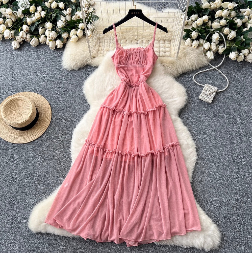 Draped Pink Chiffon Slip Dress