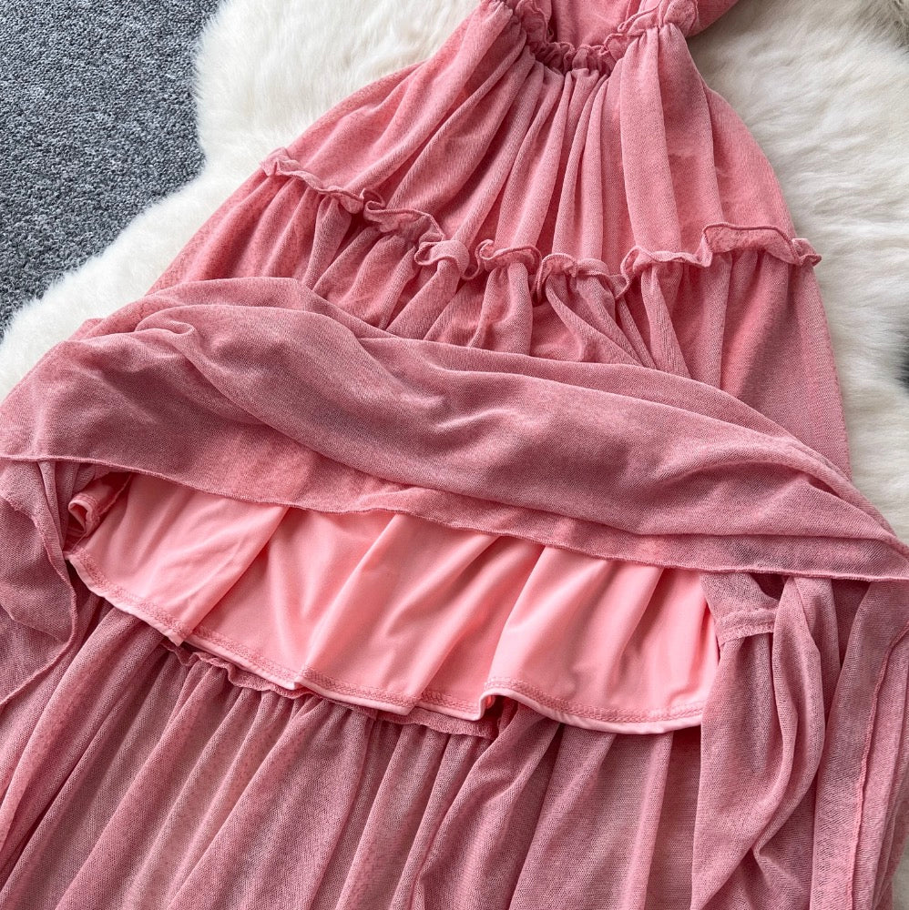 Draped Pink Chiffon Slip Dress