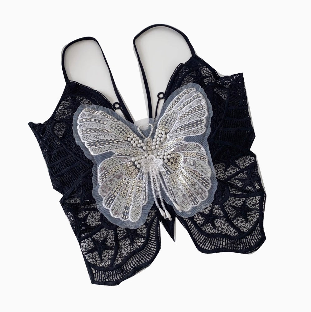Beaded Crochet Padded Butterfly Camisole