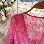 V-neck Embroidery Crochet Mesh Top