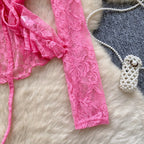 V-neck Embroidery Crochet Mesh Top