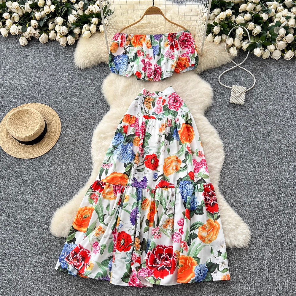 Puffy Top & Skirt Floral Printed 2Pcs