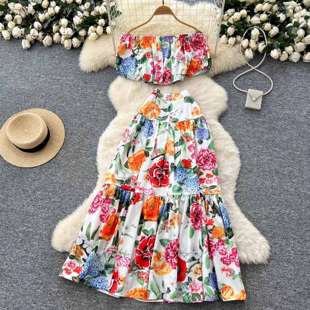 Puffy Top & Skirt Floral Printed 2Pcs