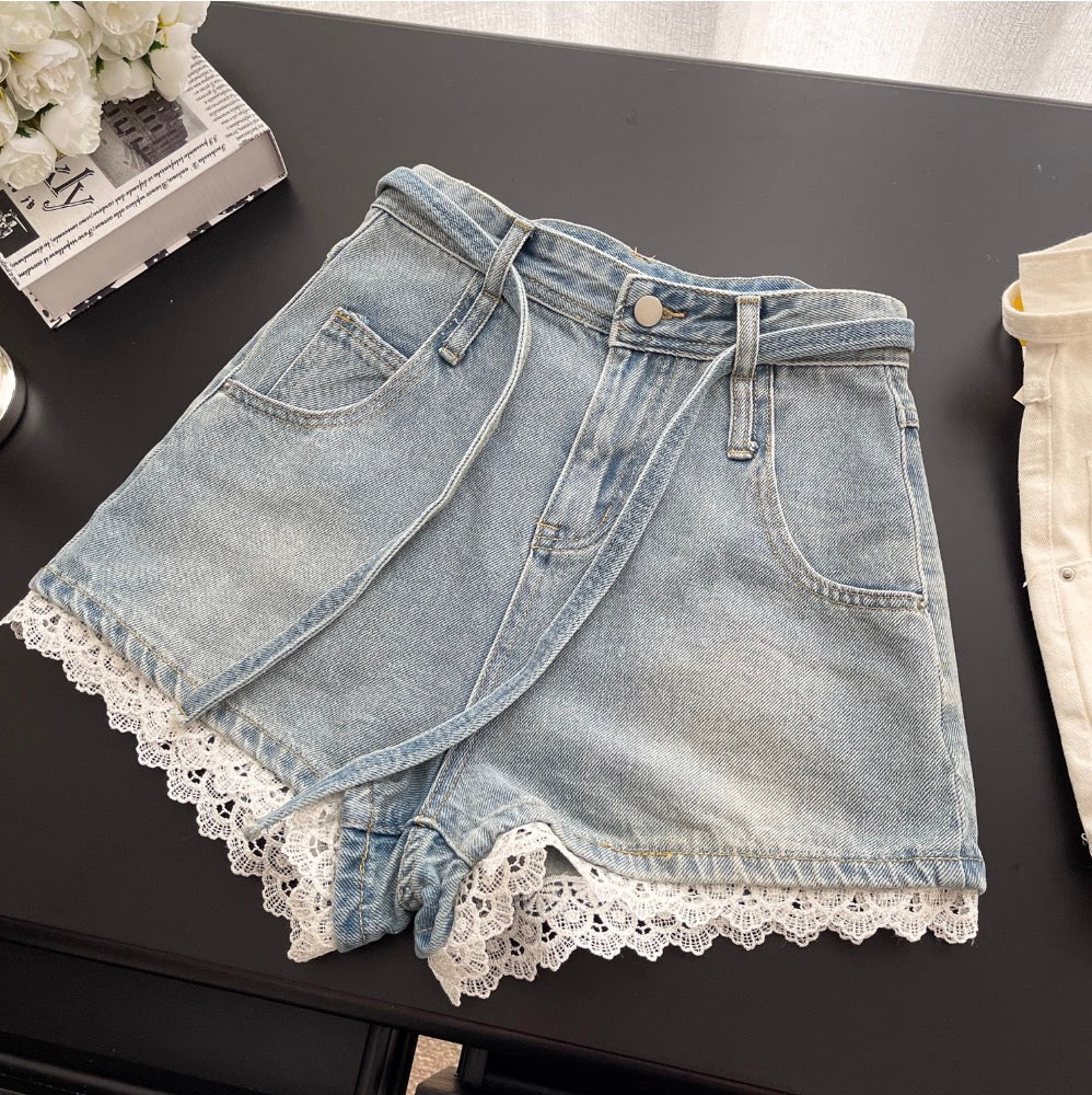 Lace Trim Hottie Denim Shorts