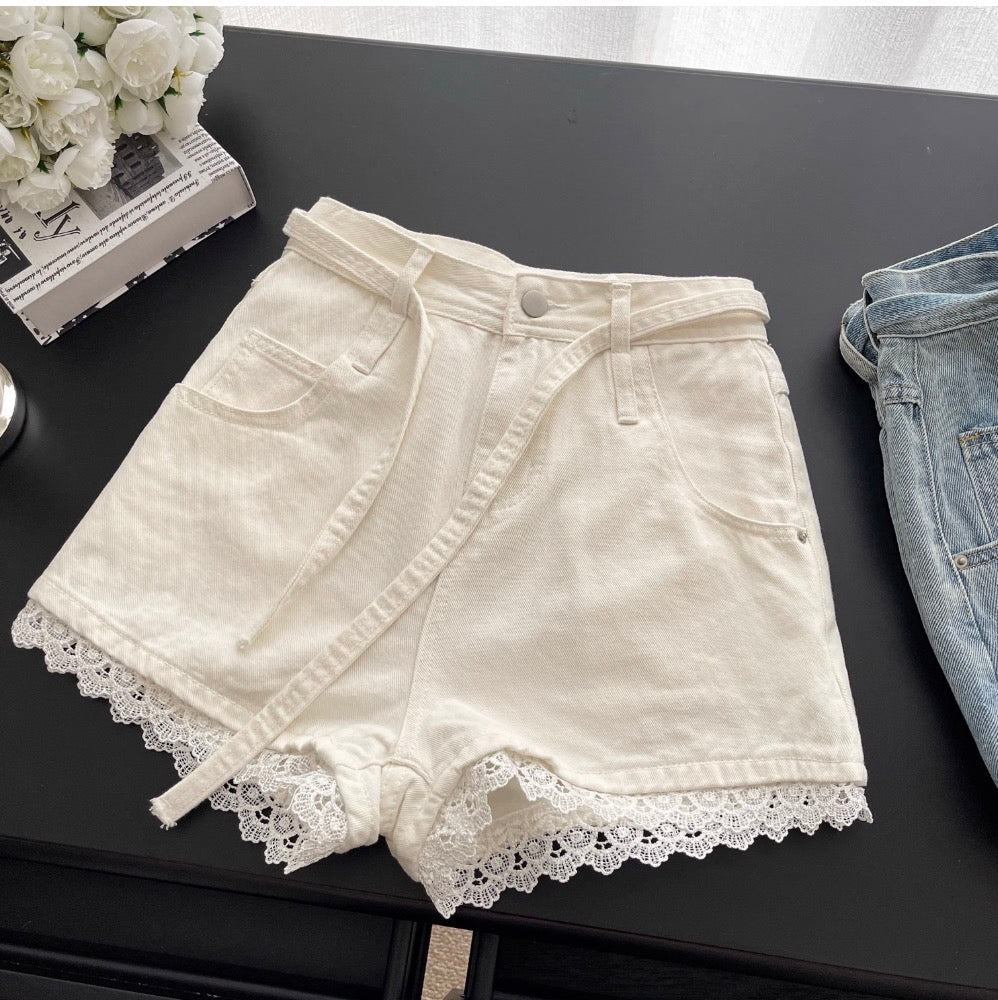 Lace Trim Hottie Denim Shorts