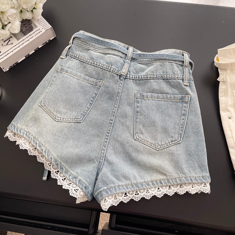Lace Trim Hottie Denim Shorts