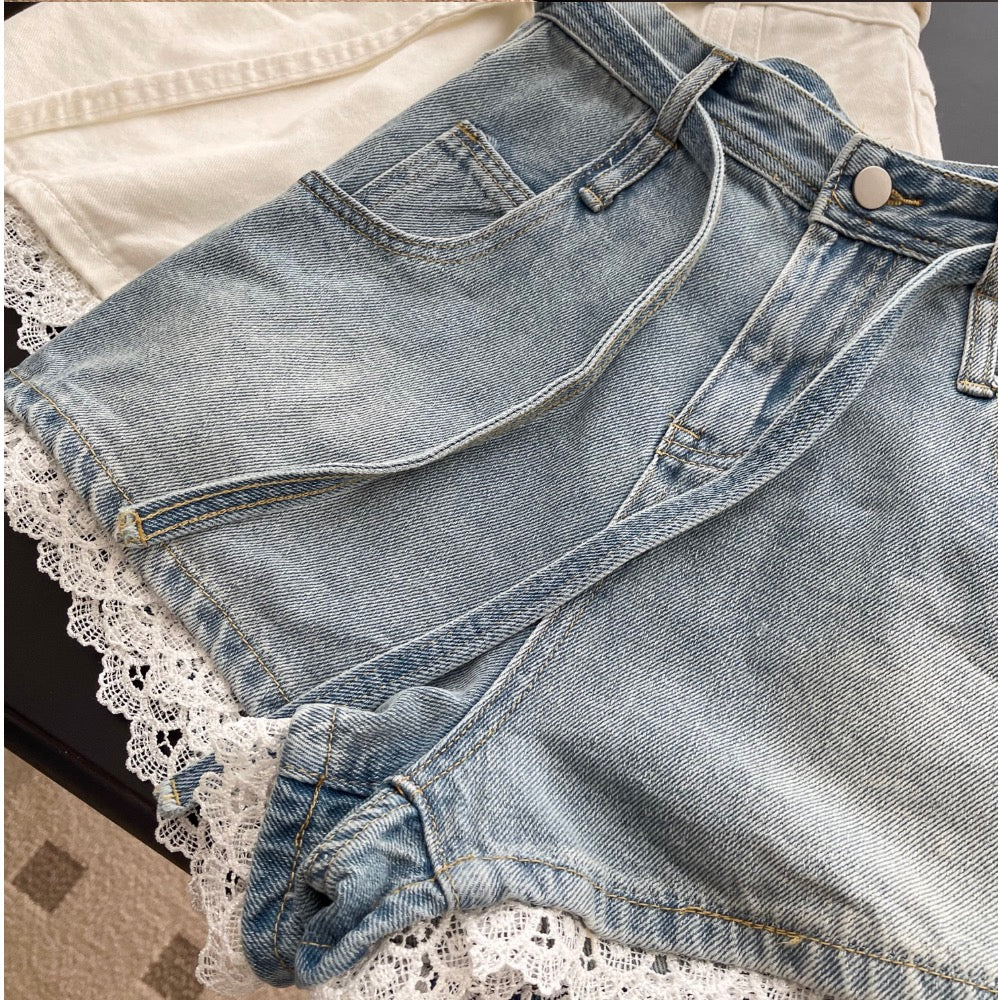 Lace Trim Hottie Denim Shorts